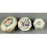 Three Crown Derby trinket boxes, one dated 1937