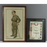 An original watercolour caricature of Army officer signed MEL, dated 1945, 8th Army WWII service