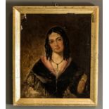 A late 19th century portrait of young woman wearing a black shawl, possibly Spanish, oil on board,