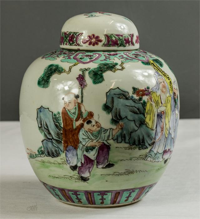 A 19th century Chinese ginger jar and cover enamelled with decoration.