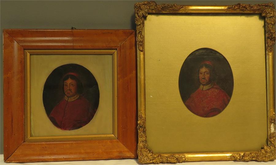 Two portraits, circa 1900, both oil on board, one in a period giltwood frame, 17 by 13cm and 16 by