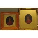 Two portraits, circa 1900, both oil on board, one in a period giltwood frame, 17 by 13cm and 16 by