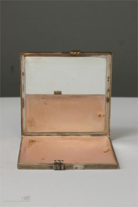 A silver compact, with machine engraved exterior and silver gilt interior with bevelled mirror, - Image 2 of 4