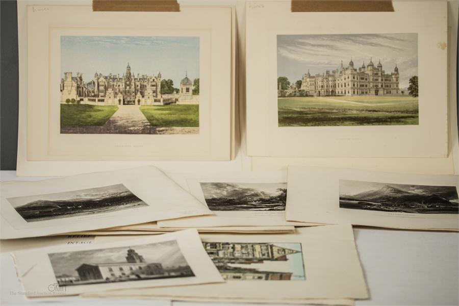 A group of fourteen Norwegian mezzotints circa 1834, and two prints; Burghley House and Harlaxton