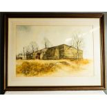 R. Holding (20th century): a pair of farm buildings in landscape, watercolour, both signed in pencil