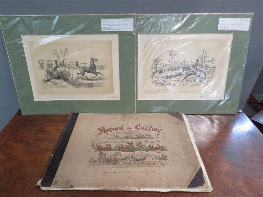 A folio of 19th century prints; Racing and Chasing The Road the River and the Hunt, London,