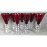 A quantity of red wine glasses with bobbin stems. (9)