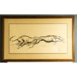 Elder (20th century): pair of racing greyhounds, pen and pastel, signed lower right, 40 by 80cm.