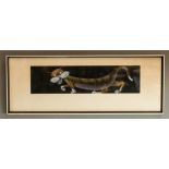 Aqut (20th century): portrait of a cat, pastel and metallic paint, signed and dated lower right.
