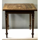 A 19th century marquetry mahogany square top table, inlaid with specimen marbles and bone stringing,