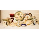 A quantity of ceramics including 19th century jugs, Belleek ware, Imari plate etc.