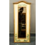 A tall rectangular painted wall mirror, decorated with flowers with gilt highlights.