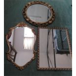 Three gilt mirrors, one rectangular, one circular and one of Rococo style.