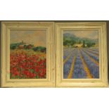 A pair of prints; Italian landscapes, in white painted frames.