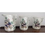 Three 19th century graduated Staffordshire jugs.