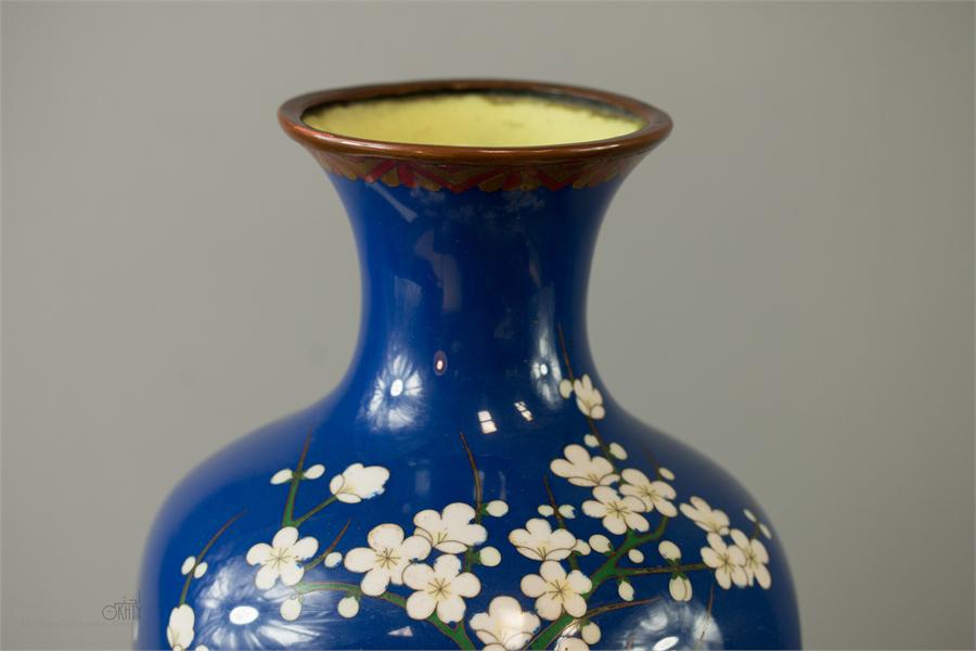 A 19th century Chinese cloisonne vase, depicting a group of peonies, chrysanthemum, and prunus - Image 2 of 4