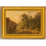 W.E.Jones (19th century): cottage in landscape with figure, 32 by 48cm.
