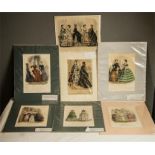 A group of seven 19th century French fashion prints, hand tinted, Le Moniteur de la Mode, Paris.