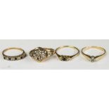 A group of four 9ct gold rings, 7.5g.