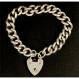 A silver bracelet, with heart form lock/clasp, 1.34toz.