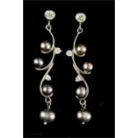 A pair of silver and grey pearl earrings, marked 925.