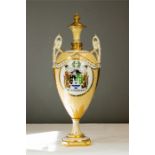 A Royal Crown Derby porcelain St Leger Vase, 1976, designed by June Branscombe, of urn form, painted