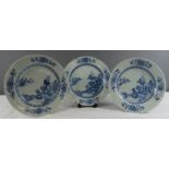 A group of three Chinese blue and white 19th century plates.