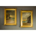 W. Rose: a pair of oil on canvas, seascapes, signed in red lower left, 52 by 34cm.
