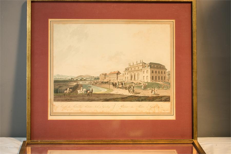 Three 19th century hand coloured engravings, Vue Environs de Godesberg, Vue De la Ville Residence