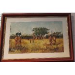F. Atanas: Tanzanian landscape with figures, oil on board, 31 by 51cm.