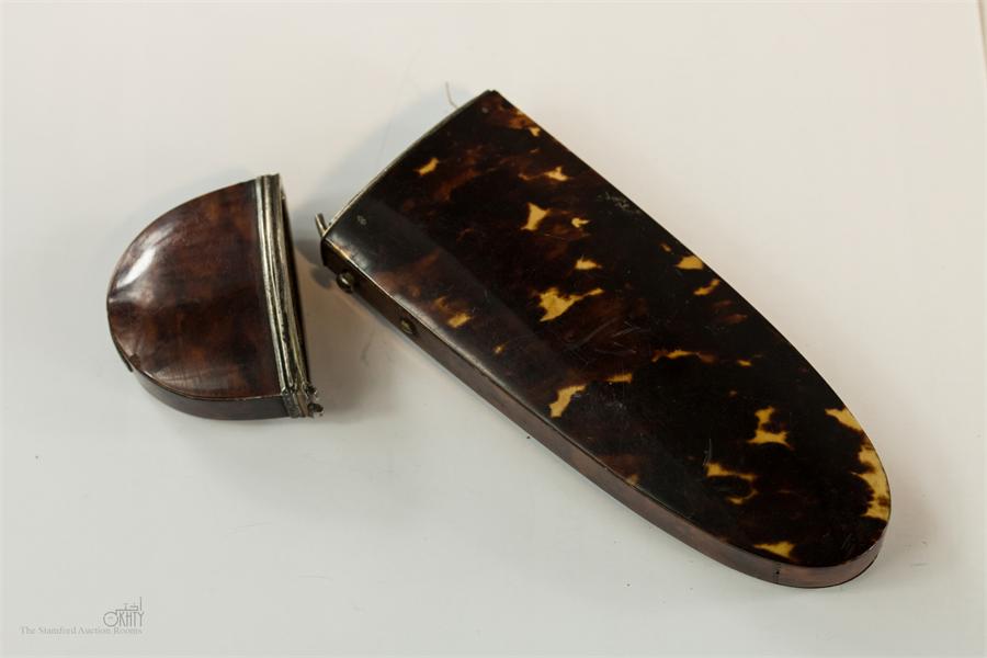 A late 19th century tortoiseshell and silver mounted flip top spectacles case circa 1870, plaque