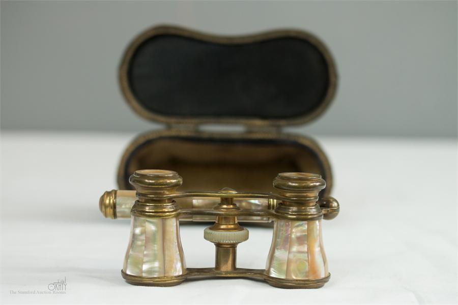 A pair of French opera glasses, in mother of pearl, with original case. - Image 2 of 2