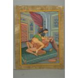 An Indian Moghul erotic gouach on paper.