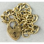 A 9ct gold chain bracelet with heart form clasp, 8.5g.