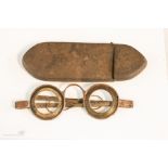 A pair of steel spectacles circa 1760, with horn Martins margins and loop end sides, together with