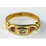 A 15ct gold ring with diamond and pink sapphire size N, 3g.
