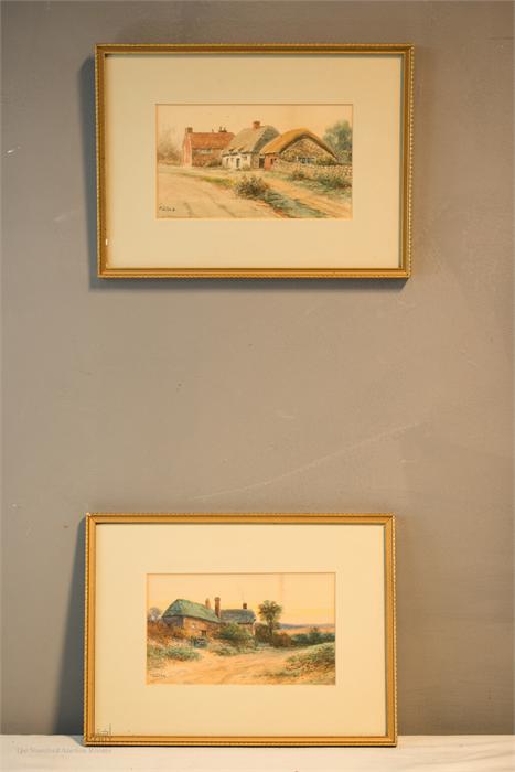 T. Allen (20th century): a pair of cottage in landscape watercolours.