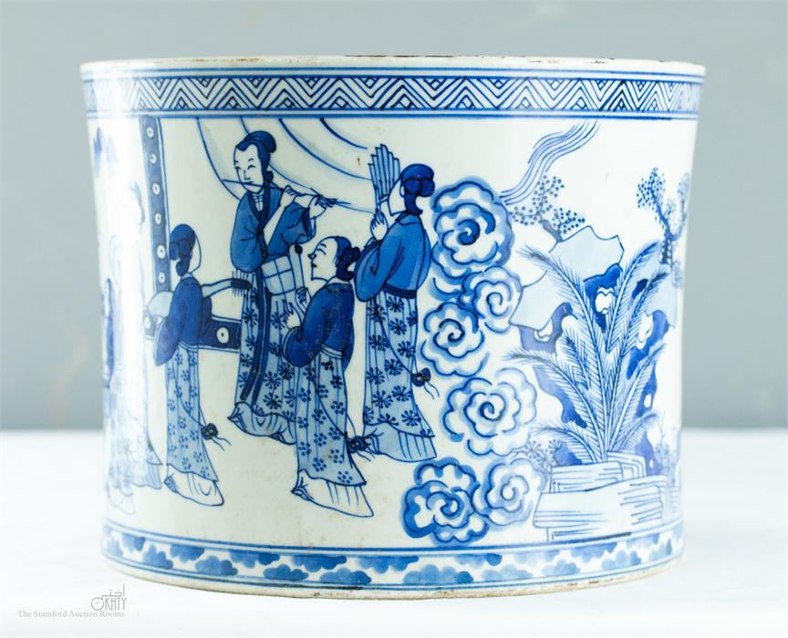 A Chinese blue and white censer, depicting figural scenes, 48cm high.