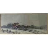 Charles Cooper Henderson, horse drawn coach, watercolour, 13 by 30cm.