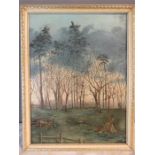 Frieda Isobel Noble: forest landscape, oil on board, signed and dated 1970, 39 by 29cm.