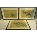 Three Chinese silk paintings depicting coy carp.