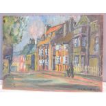 JCM Jones, street scene, oil on board, 31 by 41cm.