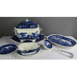 A Copeland Spode blue and white tureen, ladel and dishes.