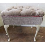 A grey velvet upholstered box stool, painted base.