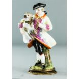 A rare 19th century porcelain 19th century ladies scent bottle, possibly Chelsea, with mirror to the