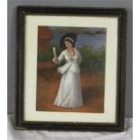 A Georgian oil on board depicting Lady in white, unsigned, 24 by 19cm.