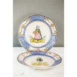 A pair of French faience Henriot Quimper plates, depicting a farmer and wife.