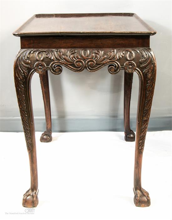 A carved silver/tea table, the tray top with re-entrant corners above shaped and relief carved - Image 2 of 2