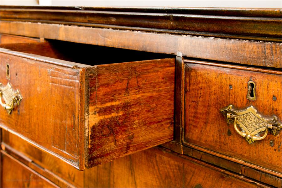 An early 18th century chest of drawers, with three short over three long graduated drawers - Image 3 of 4