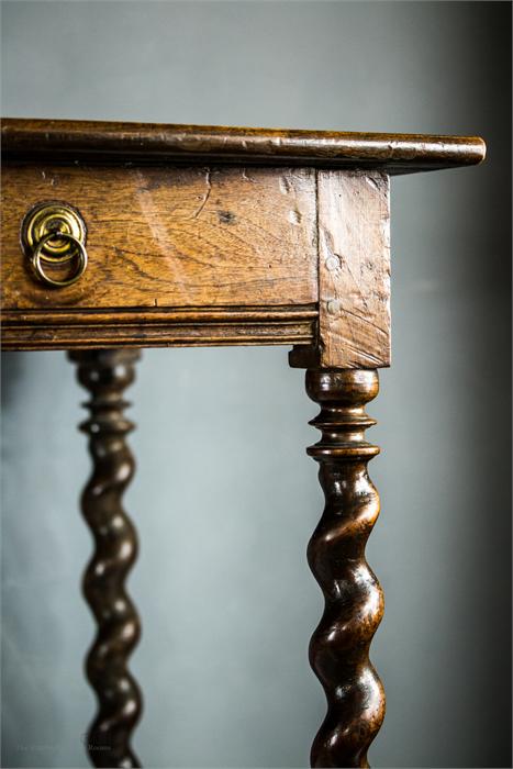 An early 18th century oak side table with barleytwist legs and stretchers, 70 by 50 by 56cm. - Image 3 of 4